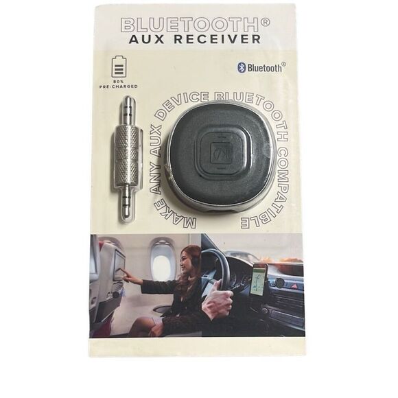 Vivitar Bluetooth AUX Receiver 3.5mm Male to Male USB-C Charge Black New - Picture 1 of 2